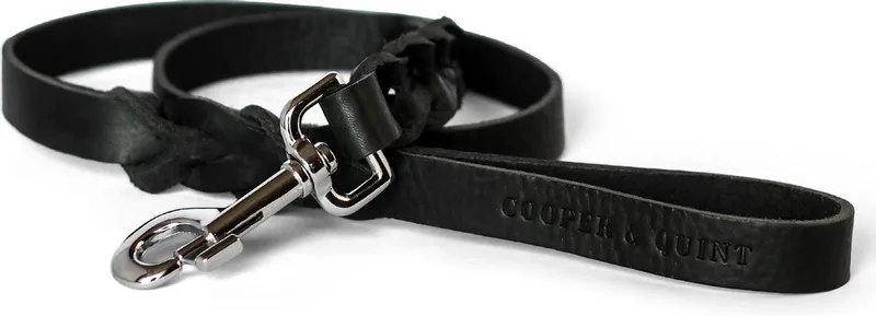 Twisted - Hondenriem gevlochten leer - 105cm - Zilver de Cooper & Quint en Noir – photo produit
