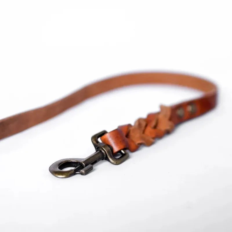 Twisted - Hondenriem gevlochten leer - 140cm - Oud Messing von Cooper & Quint in Camel – Produktfoto