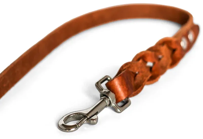 Twisted - Hondenriem gevlochten leer - 140cm - Zilver von Cooper & Quint in Camel – Produktfoto