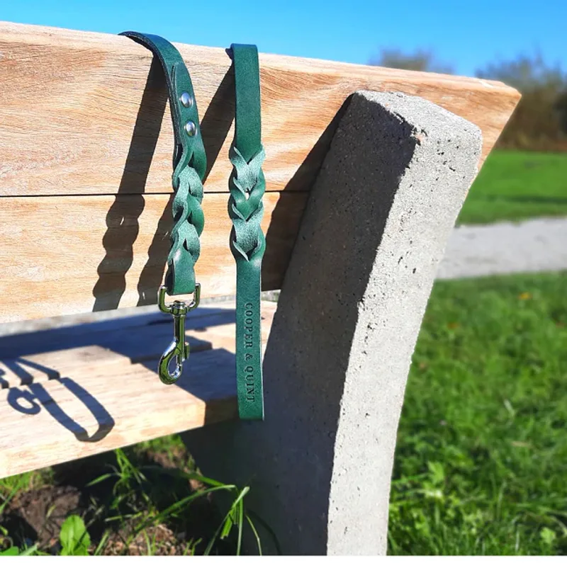Twisted - Hondenriem gevlochten leer - 140cm - Zilver de Cooper & Quint en Vert – photo produit