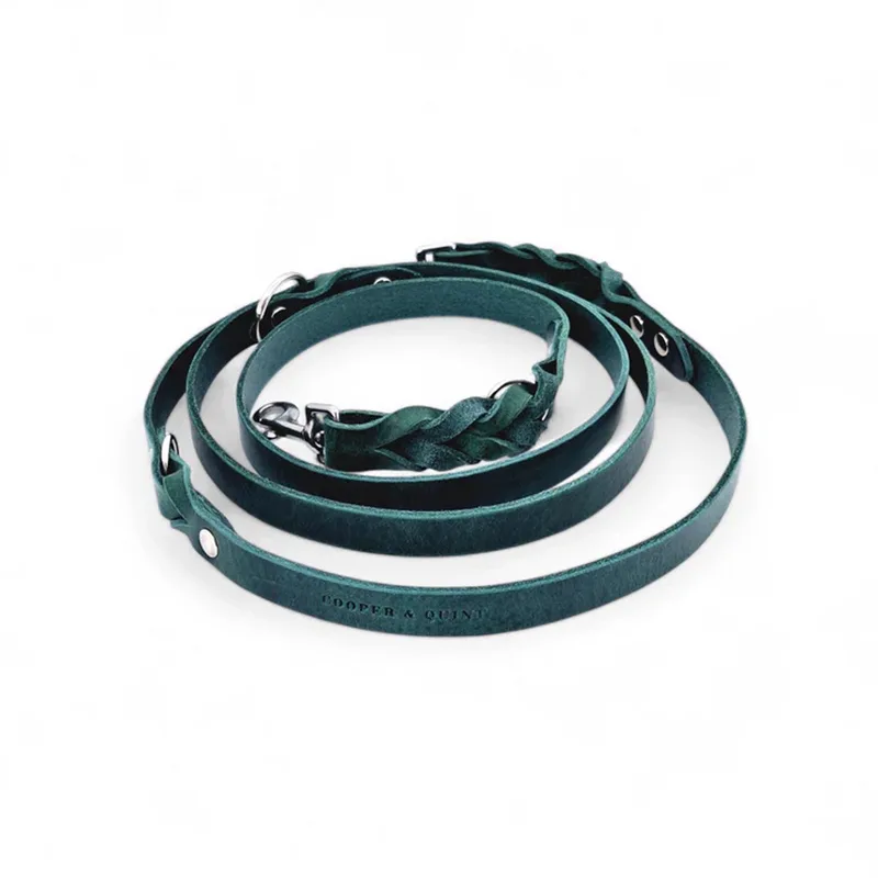 Twisted Switch Verstelbare Leren Hondenriem - 1.5cm - Zilver by Cooper & Quint in Green – product photo