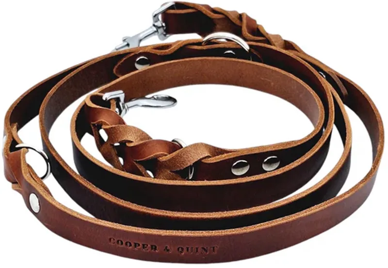 Twisted Switch Verstelbare Leren Hondenriem - 2cm - Zilver by Cooper & Quint in Brown – product photo