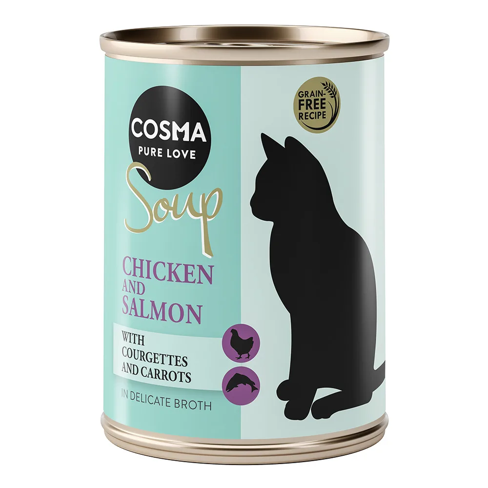12x100g Soup Kipfilet en Zalm met Courgette en Wortel Cosma Kattenvoer by Cosma – product photo