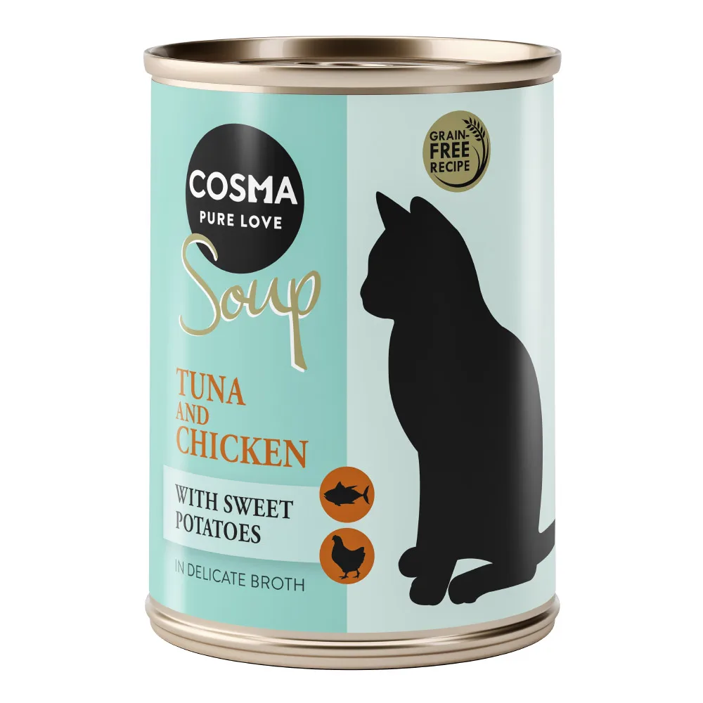 12x100g Soup Tonijn en Kipfilet met Zoete Aardappel Cosma Kattenvoer by Cosma – product photo