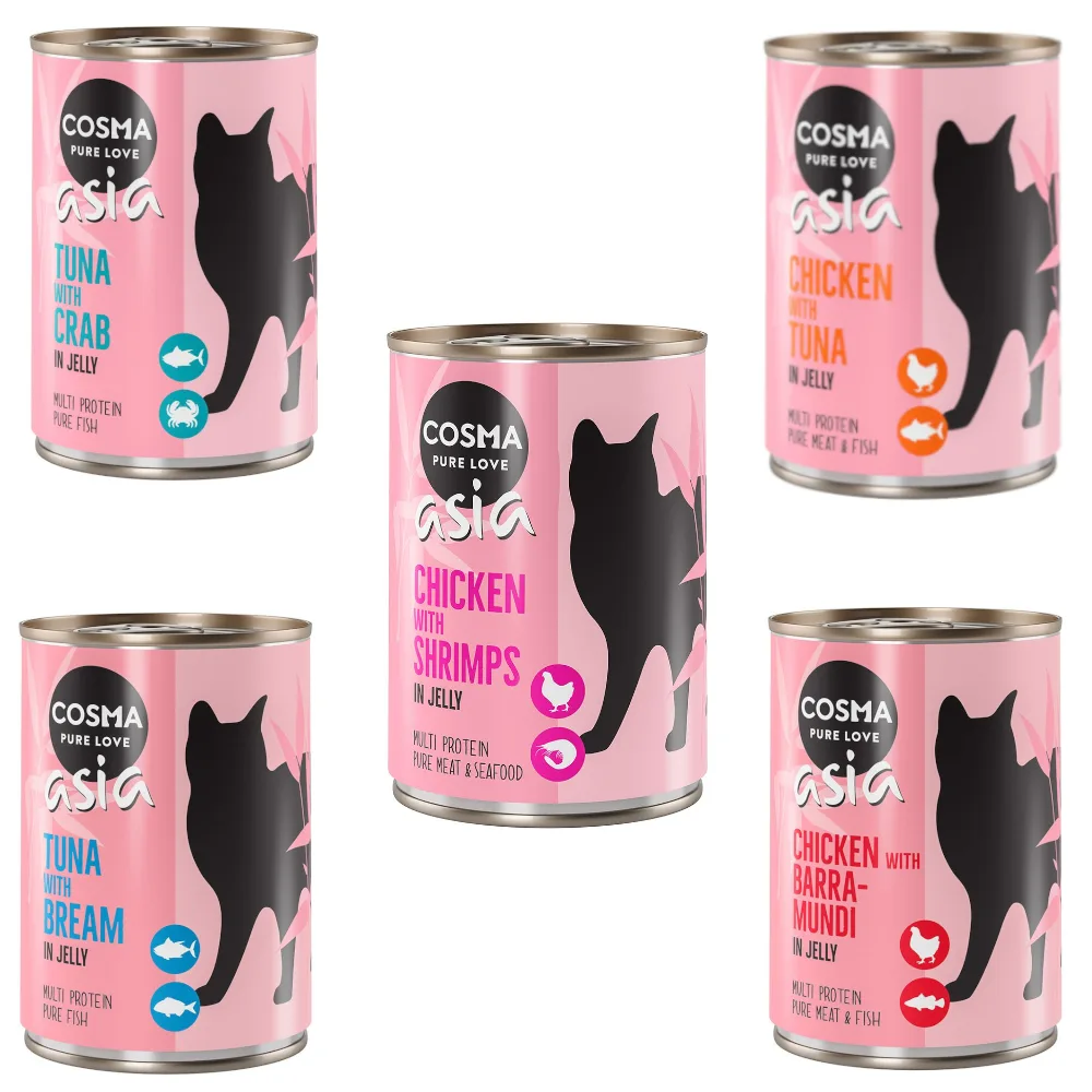 12x400g Mix 2 (5 Smaken) in Gelei Cosma Asia Kattenvoer nat van Cosma – productfoto