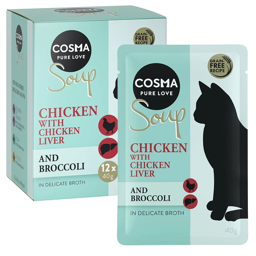 12x40g Soup Kipfilet met Kippenlever en Broccoli Cosma Kattenvoer van Cosma – productfoto