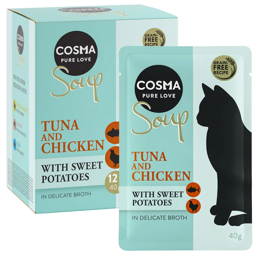 12x40g Soup Tonijn & Kip met Zoete Aardappel Cosma Kattenvoer van Cosma – productfoto