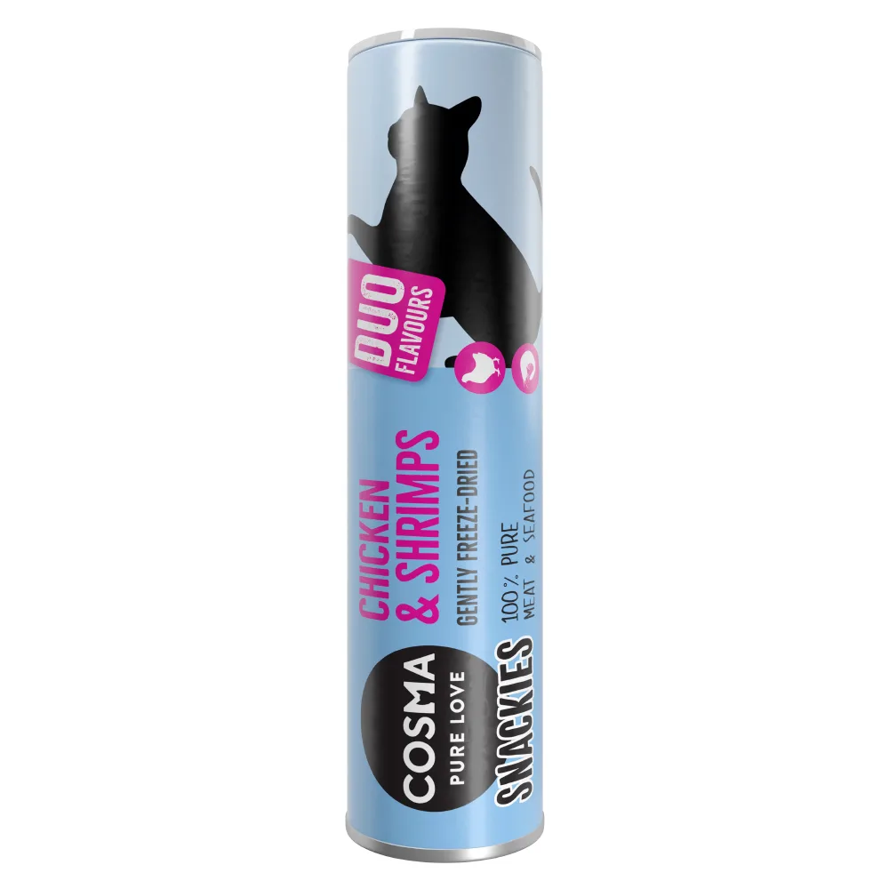 23g Snackies DUO 2 in 1 Gevriesdroogde Kippenborst & Garnalen Cosma Kattensnacks by Cosma – product photo