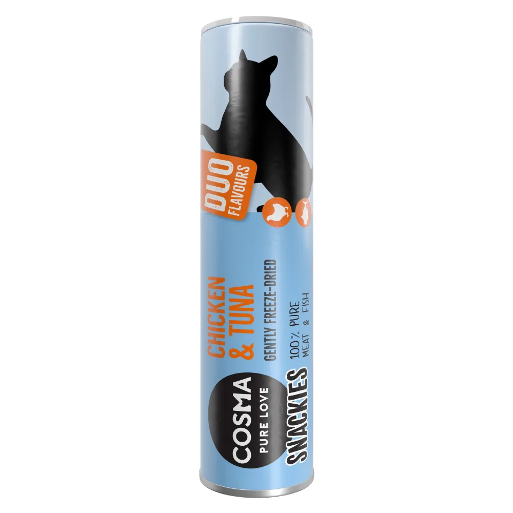 26g Snackies DUO 2 in 1 Gevriesdroogde Kippenborst & Tonijnfilet Cosma Kattensnacks van Cosma – productfoto