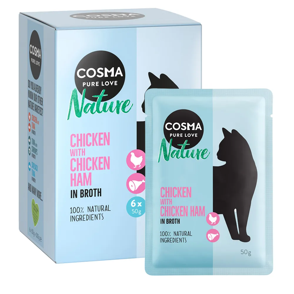 6x50g Nature Maaltijdzakjes Kip & Kippenham Cosma Kattenvoer by Cosma – product photo