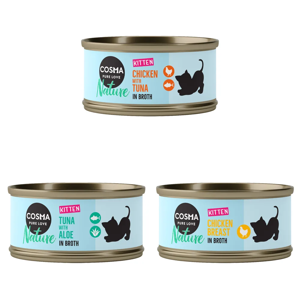 6x70g Kitten (Kip, Kip/Tonijn, Tonijn/Aloë Vera) Cosma Nature Kattenvoer van Cosma – productfoto
