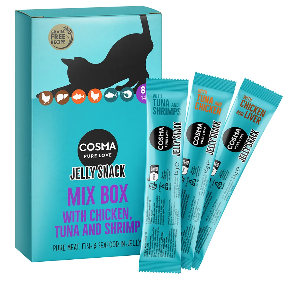 8x14g Mix 2 (Tonijn & Garnalen, Tonijn & Kip, Kip & Lever) Jelly Snack Cosma Kattensnacks by Cosma – product photo