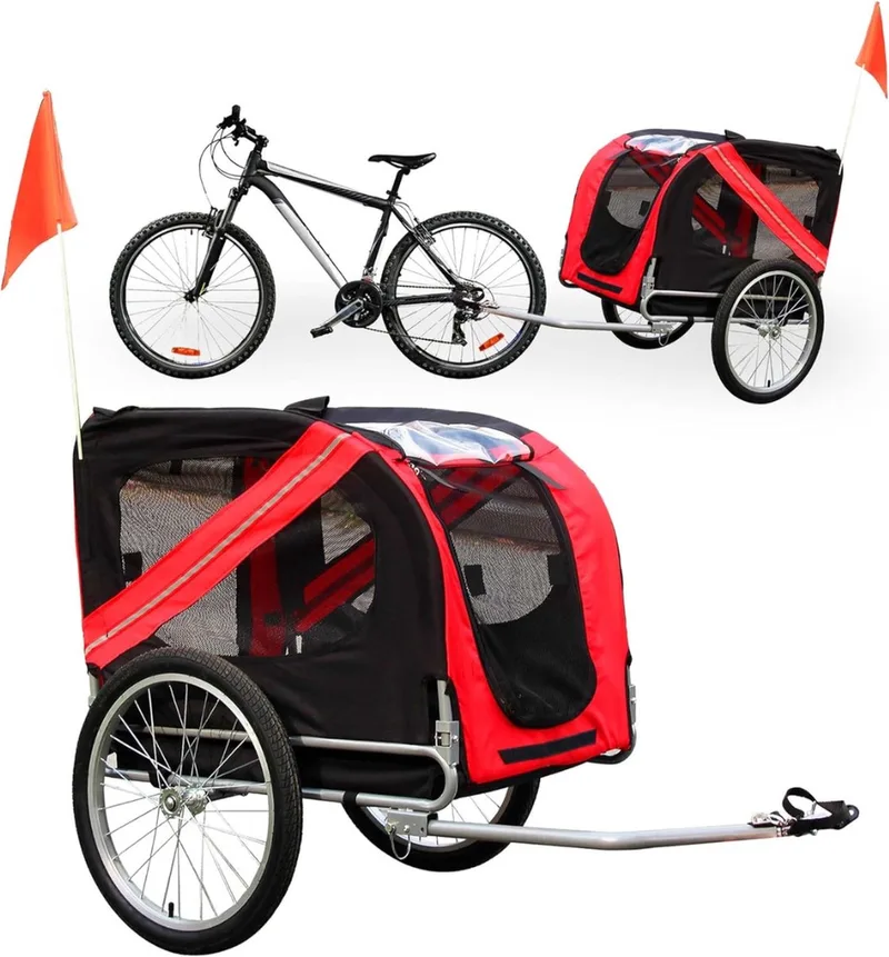 Hondenfietskar Opvouwbaar - Fietskar voor Honden - Hondenbuggy - 130x70x78cm - Rood by D&D Home in Red, Black – product photo