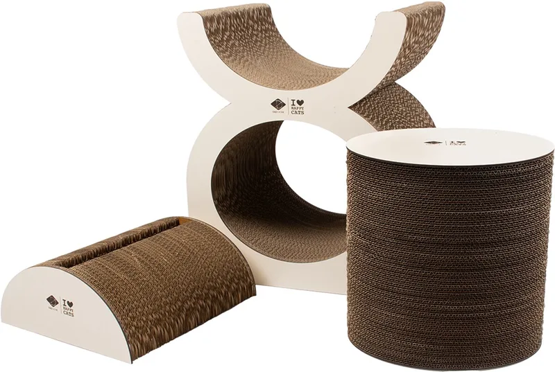 I LOVE Happy Cats Faye Playground - Kartonnen Krabmeubel met Schuilplek - 3 Delen - 40x30x46,5cm de D&D Home en Beige – photo produit