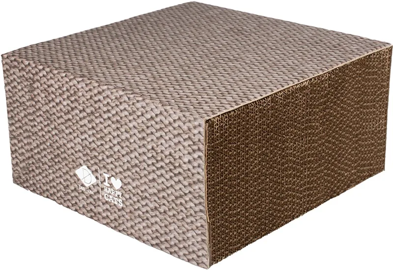 I LOVE Happy Cats FREYA Krabblok - Kartonnen Krabmeubel en Uitkijkpost - L 30x30x30cm - Beige de D&D Home en Marron – photo produit