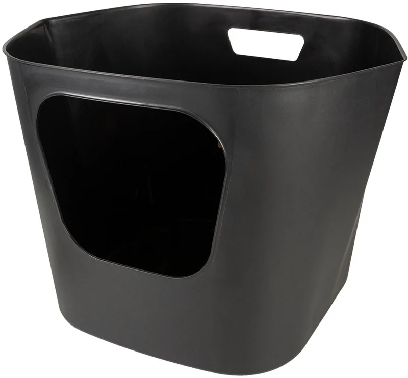 Open kattenbak van gerecycled plastic met hoge randen en vooringang zwart of grijs Zwart by D&D Home – product photo