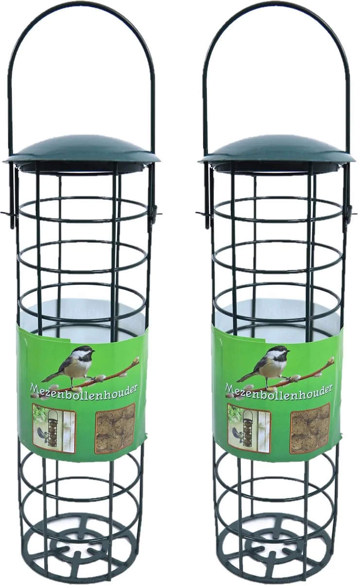 2x stuks vogel voedersilo voor vetbollen metaal 23 cm - Vogelvoederhuisje - Vogelvoer - Vogel voederstation by Gebr. de Boon in Green – product photo