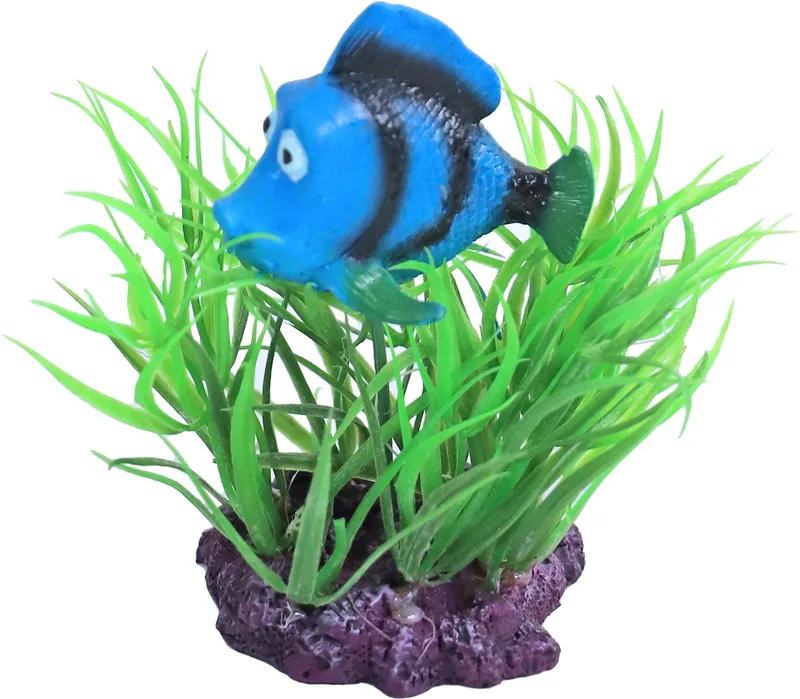 Aquarium ornament plant met doktersvis | 10 cm | schuilplek de Gebr. de Boon en Multicolore – photo produit