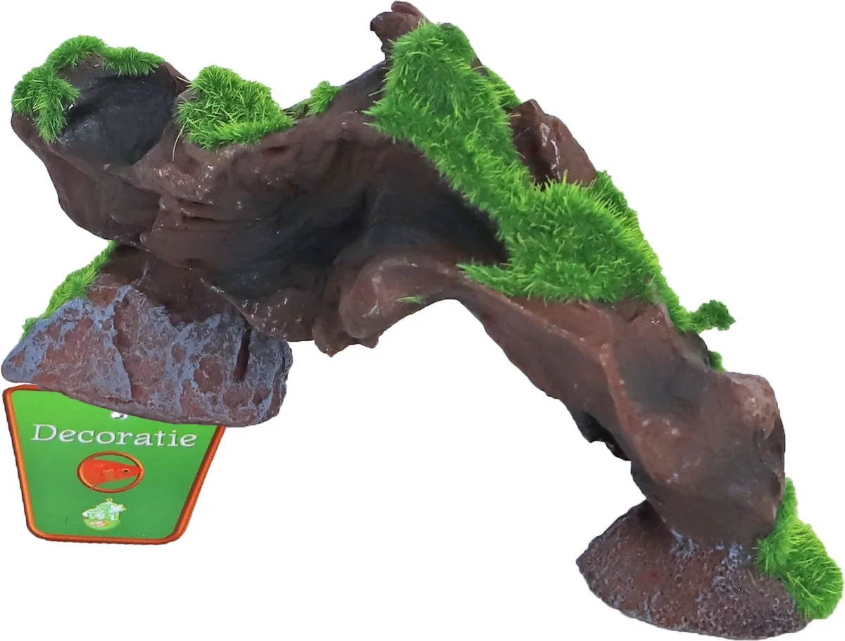 Boomstronk brug met mos | aquariumdecoratie 17 x 4,5 cm van Gebr. de Boon in Groen – productfoto