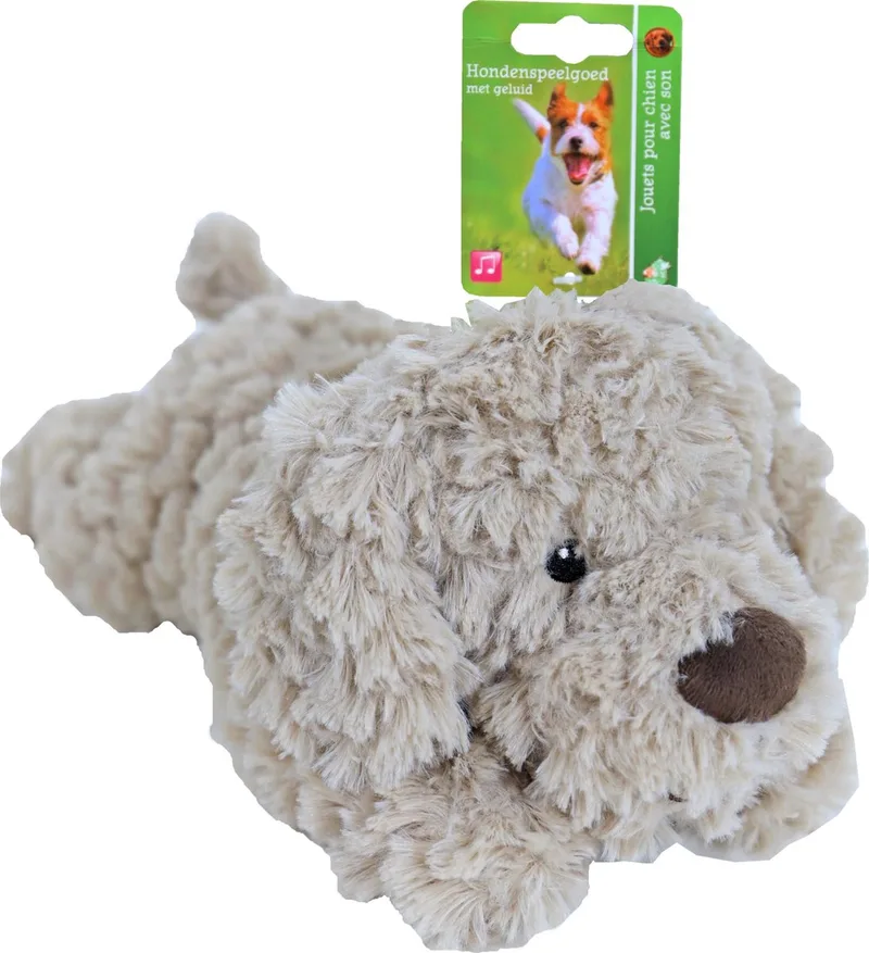 Boon Hondenspeelgoed Hond Liggend - Pluche - Met Piep - 34cm by Gebr. de Boon in Beige – product photo
