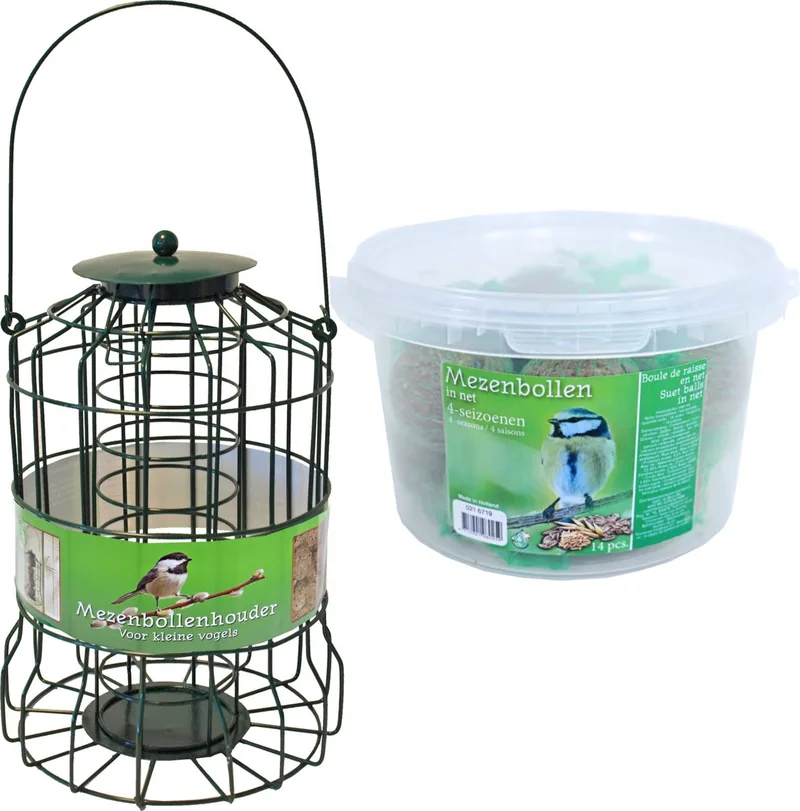 Boon Vogel voedersilo - voor kleine vogels - 36 cm - metaal - met 14 vetbollen - Vogelvoer - Vogel voederstation -Vogelvoederhuisje de Gebr. de Boon en Vert – photo produit