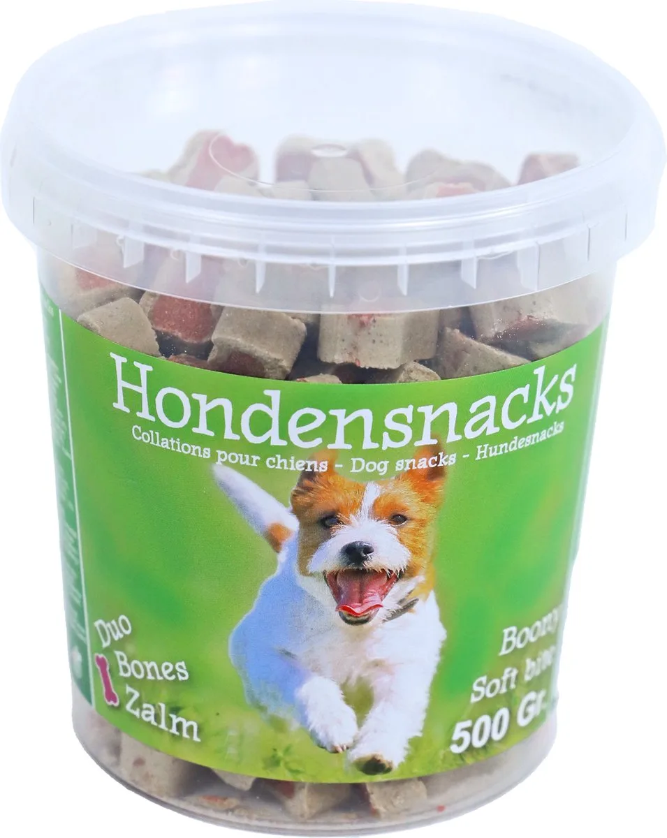 Boony hondensnoepjes semi moist duo bones zalm, emmer a 500 gram från Gebr. de Boon – produktbild