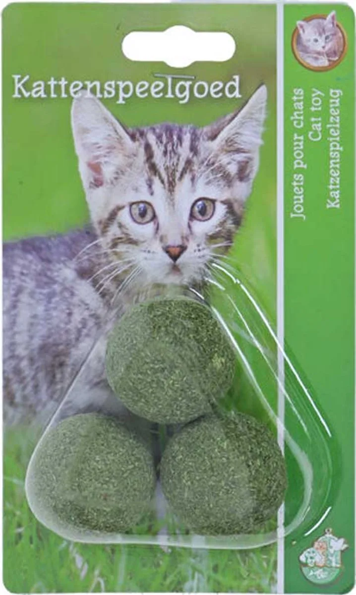 Catnip Ballen 3 stuks – Kattenspeelgoed op blisterkaart van Gebr. de Boon in Groen – productfoto