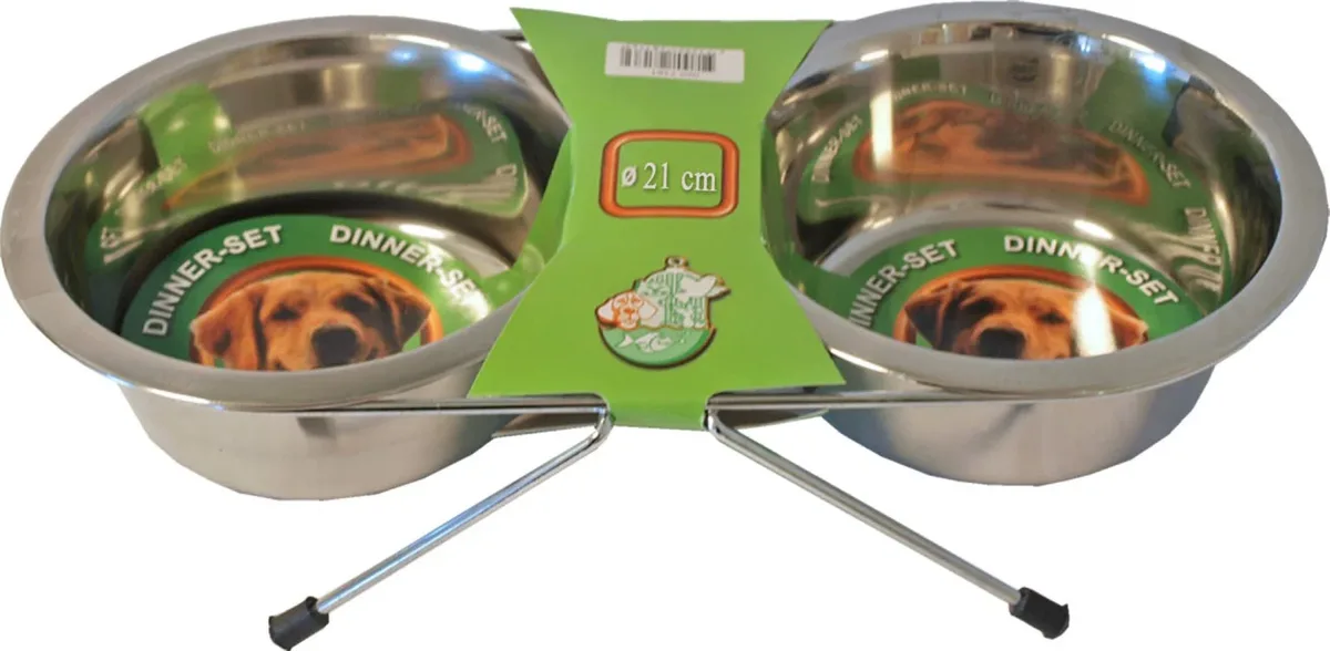 Dinner-set inclusief 2 RVS bakken 21 cm Eet-en-drinkbakken-hond Gebr. de Boon van Gebr. de Boon – productfoto