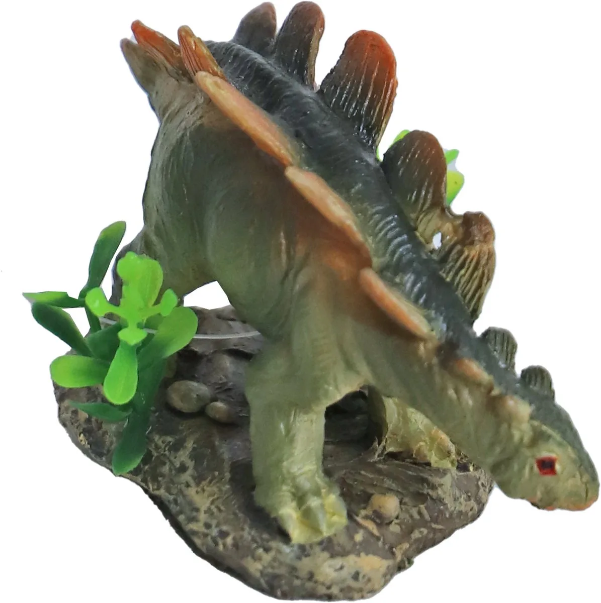 Dinosaurus Stegosaurus aquariumornament 10 cm | polyresin decoratie met schuilplek van Gebr. de Boon in Groen – productfoto