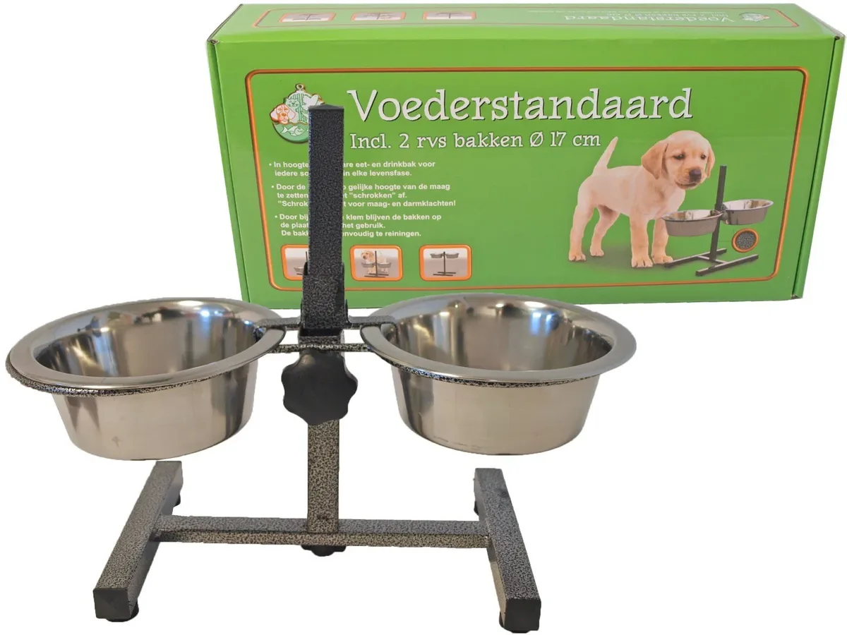 H-model standaard inclusief RVS bakken 17 cm hamerslag Eet-en-drinkbakken-hond Gebr. de Boon van Gebr. de Boon – productfoto