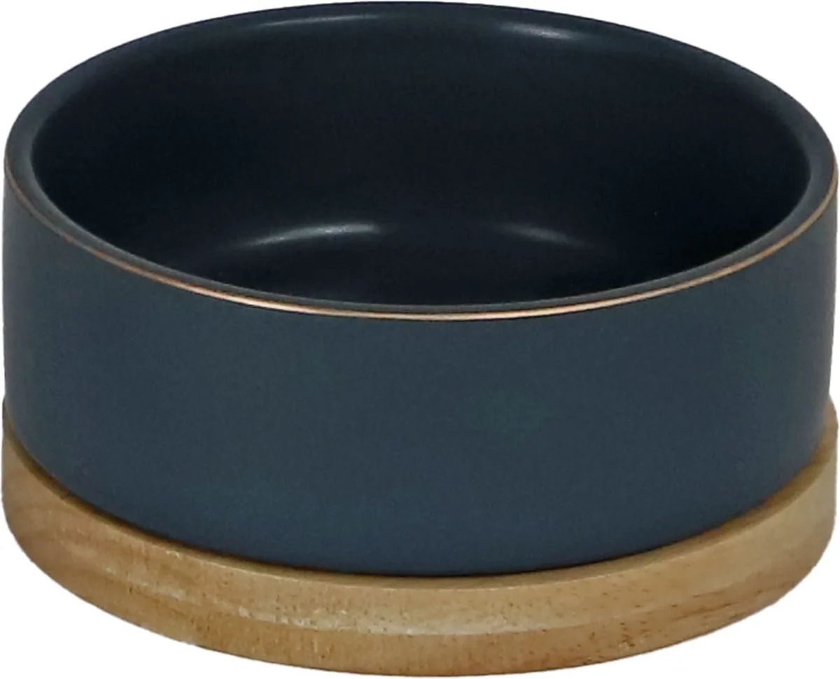 Honden Eetbak - keramiek/hout - petrol - 16 cm by Gebr. de Boon in Blue – product photo