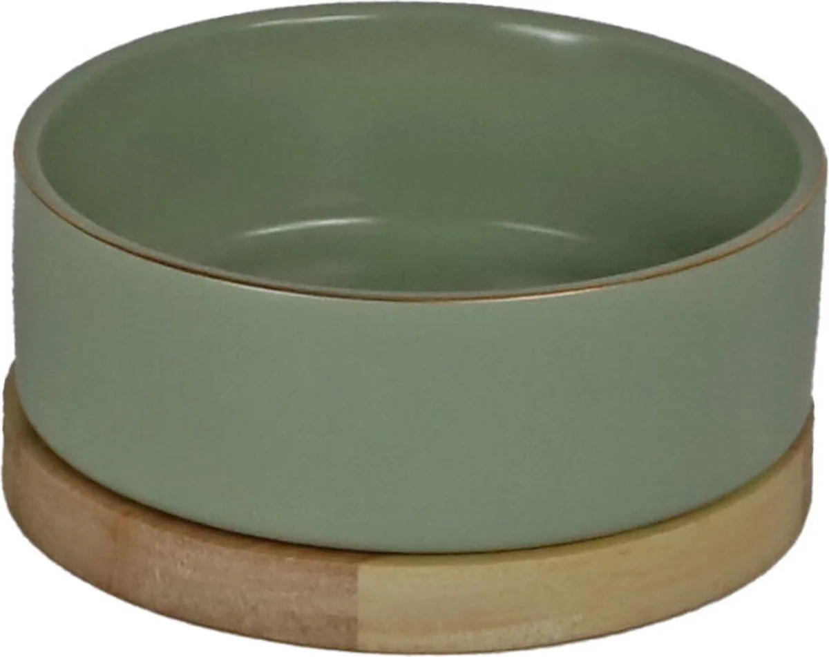 Honden Eetbak - keramiek/hout - zeegroen - 16 cm van Gebr. de Boon in Groen – productfoto