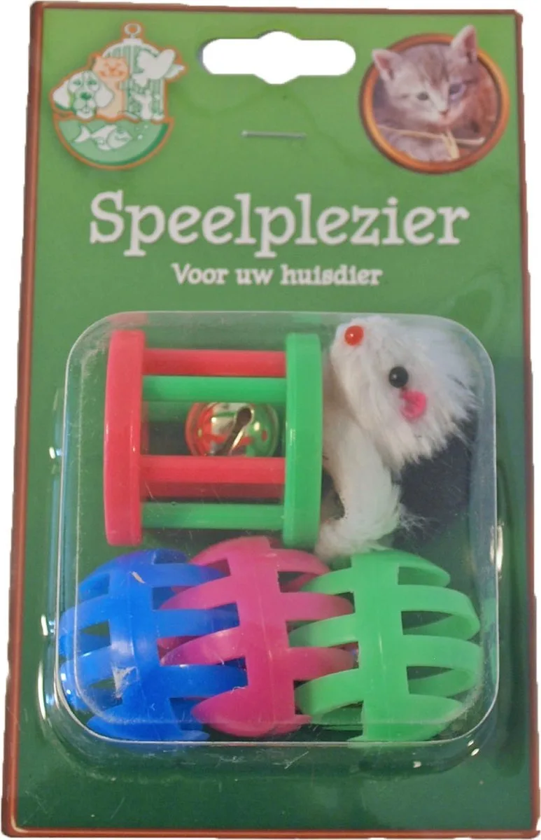 Kattenspeelgoed blisterpak 1 klos 3 ballen en 1 bontmuis Speelplezi... van Gebr. de Boon – productfoto