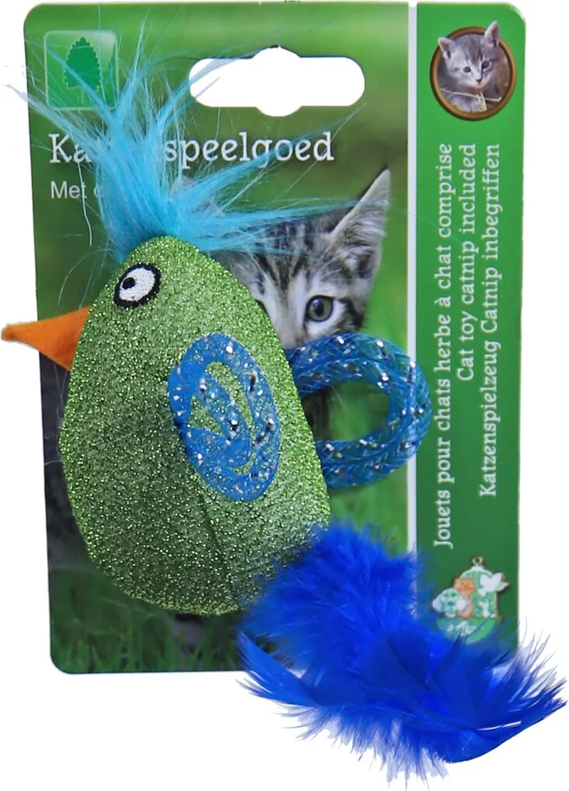 Kattenspeelgoed met Catnip - Glittervogel met Verenstaart - Assorti - 8 cm de Gebr. de Boon – photo produit
