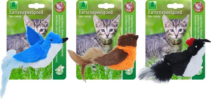 Kattenspeelgoed - Pluche Vogel met Verenstaart - assorti - 13 cm de Gebr. de Boon – photo produit