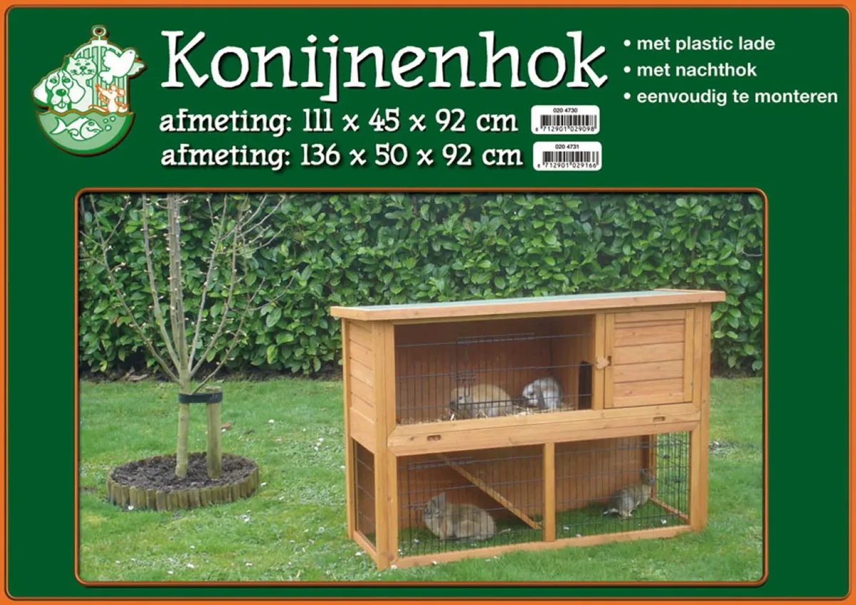 Konijnenhok bouwpakket met plastic lade en ren bruin 111 cm buitenverblijf Gebr. de Boon de Gebr. de Boon – photo produit
