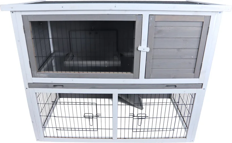 Konijnenhok met lade en ren - Bouwpakket - Kleur: grijs/wit - Afmetingen: 114x61x92 cm. de Gebr. de Boon en Gris – photo produit