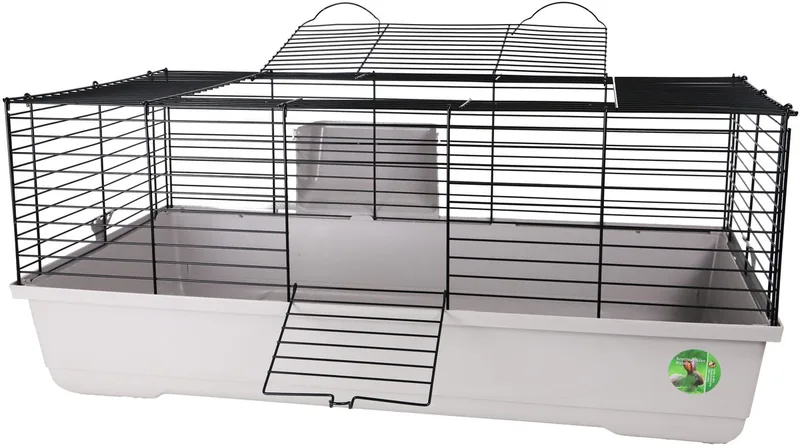 Konijnenkooi Bunny grijs/zwart opvouwbaar met hooiruif 120X59X46CM de Gebr. de Boon en Gris – photo produit