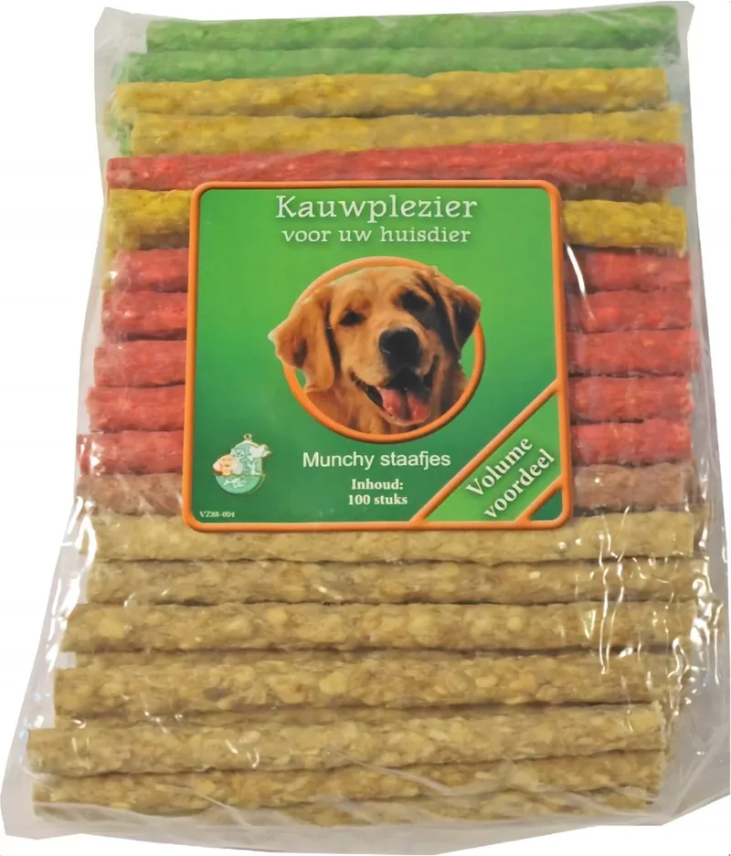 Munchy Kauwstaaf - Assorti - 12 cm - Ø 9/10 mm - 100st de Gebr. de Boon – photo produit