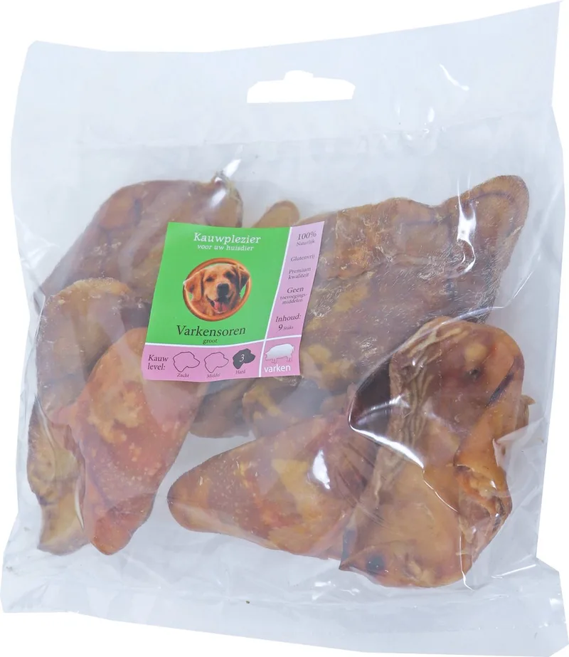 Natuurlijke Hondensnack - Varkensoren Groot - 1 zak a 9 stuks by Gebr. de Boon – product photo