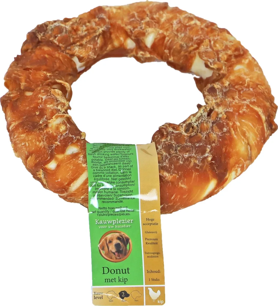 Natuurlijke snack kip, donut met kip, 16 cm met banderol van Gebr. de Boon – productfoto