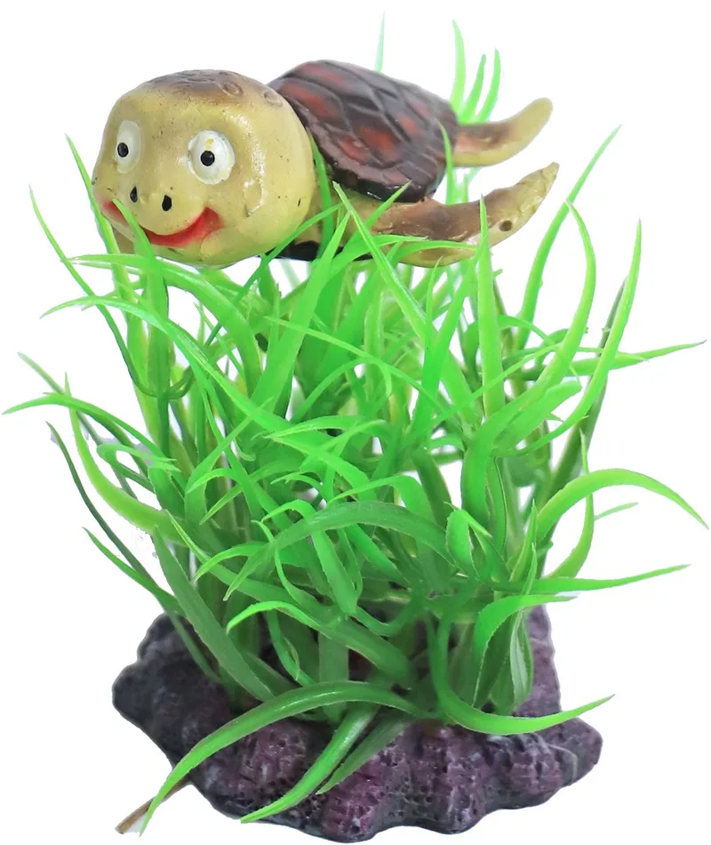 Plant met schildpad 10 cm | decoratief aquarium ornament met schuilplek de Gebr. de Boon en Marron – photo produit