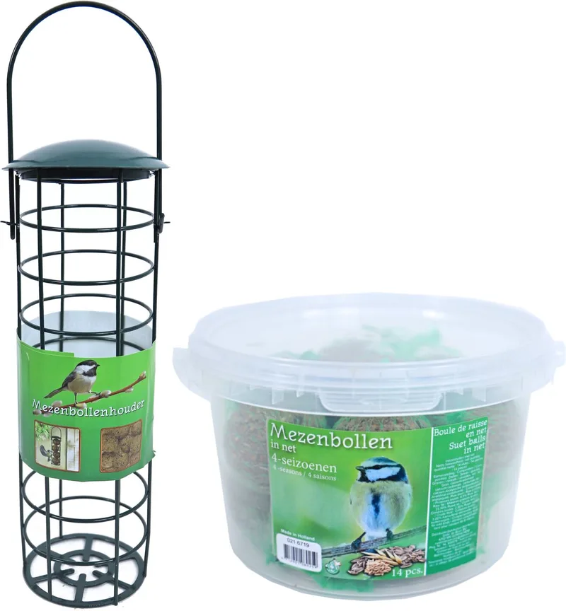 Vogel voedersilo metaal 23 cm inclusief 14 vetbollen - Vogelvoer - Vogel voederstation - Vogelvoederhuisje by Gebr. de Boon in Green – product photo