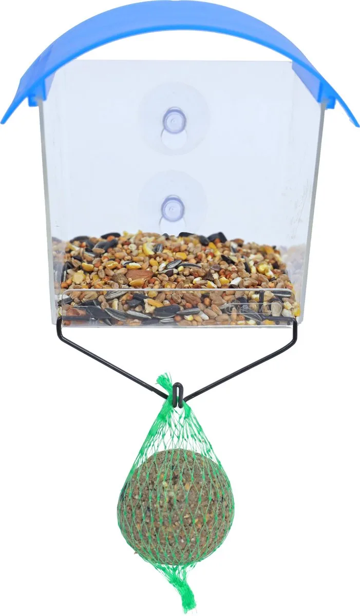 Window feeder plastic met 2 zuigers en mezenbolhouder. van Gebr. de Boon in Transparant – productfoto