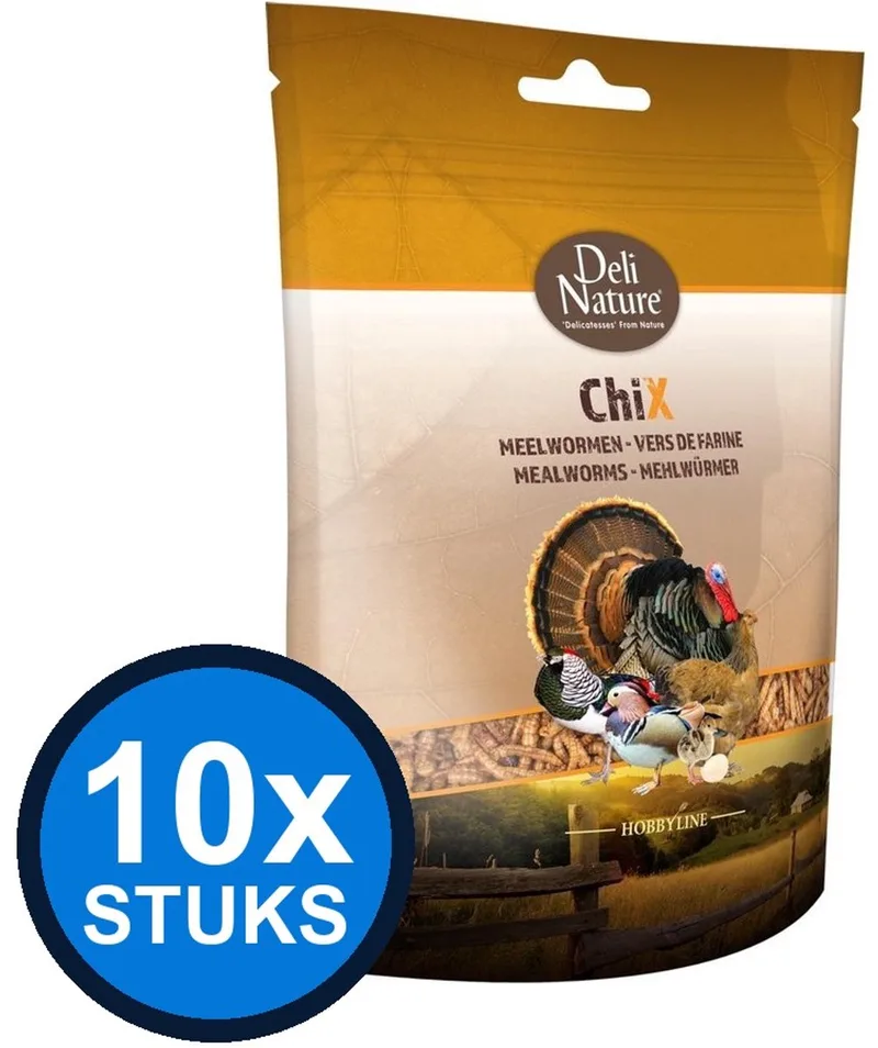 10x Deli Nature - ChiX meelwormen 200gr - Kippenvoer - 200 g von Deli Nature – Produktfoto