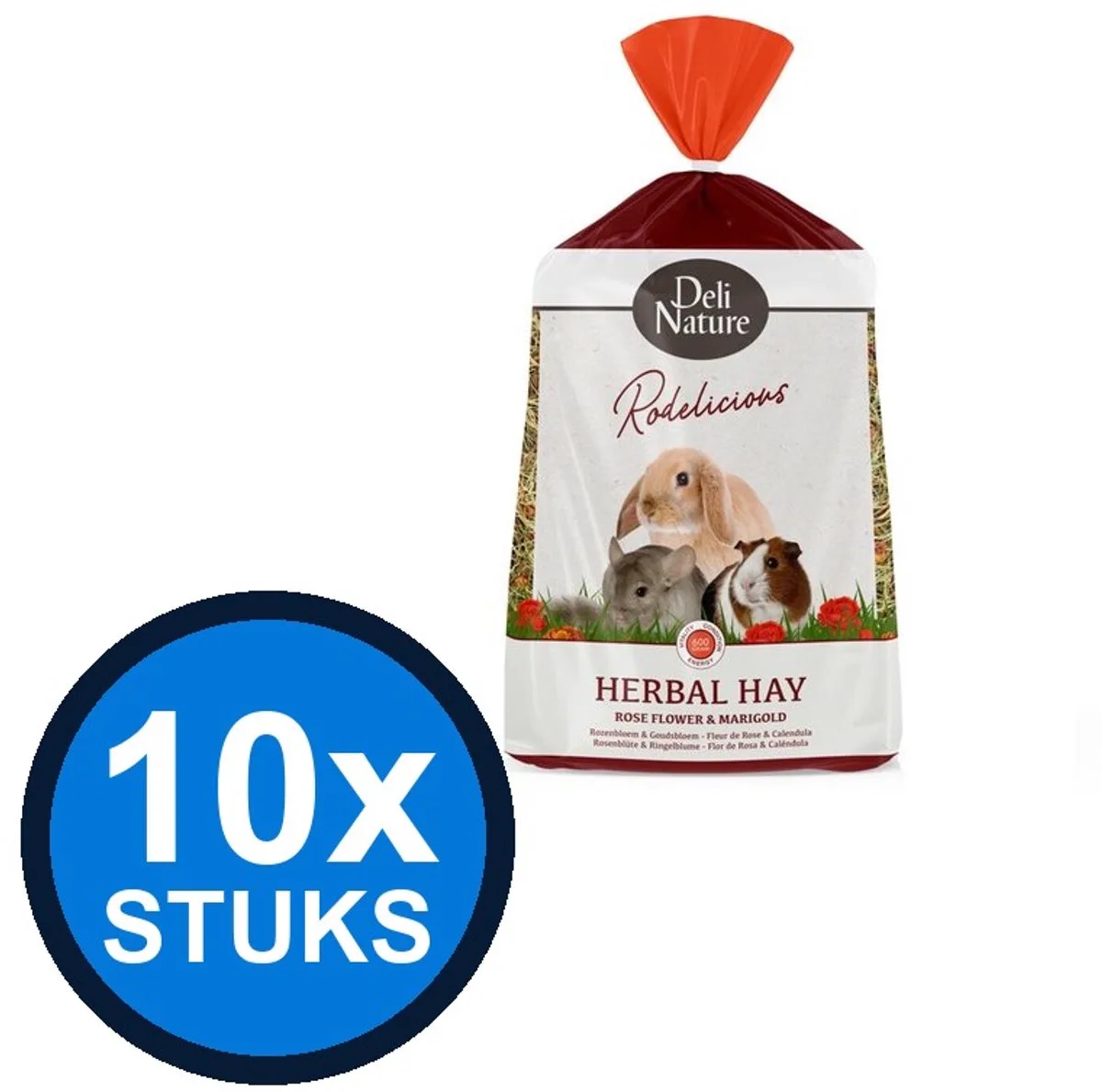 10x Deli Nature - Rodelicious kruidenhooi rozenbloem&goudsbloem 600gr - Knaagdierenvoer - 600 g de Deli Nature – photo produit