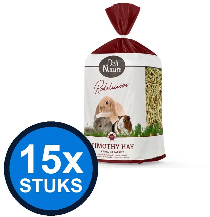 15x Deli Nature - Rodelicious timothy-hooi wortel&pastinaak 600gr - Knaagdierenvoer - 600 g de Deli Nature – photo produit