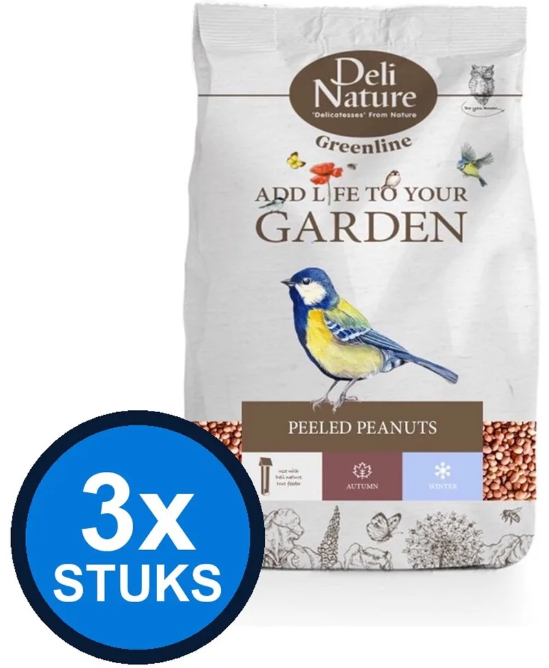 3x Deli Nature - Greenline peeled peanuts 850gr - Vogelvoer - 850 g de Deli Nature – photo produit