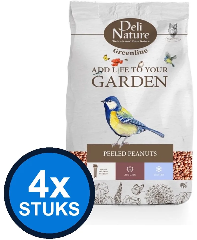 4x Deli Nature - Greenline peeled peanuts 850gr - Vogelvoer - 850 g de Deli Nature – photo produit