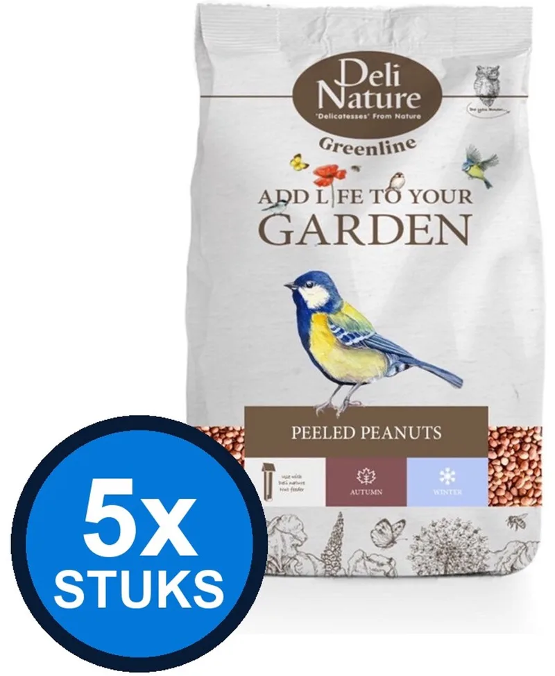 5x Deli Nature - Greenline peeled peanuts 850gr - Vogelvoer - 850 g von Deli Nature – Produktfoto